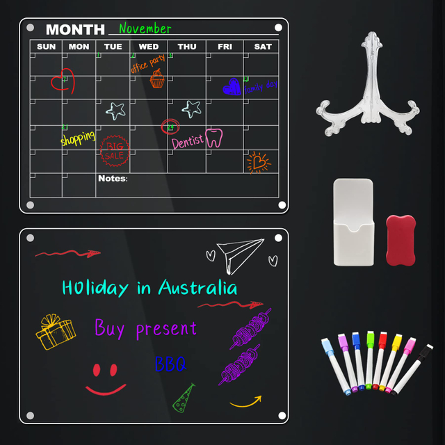 Myway Promotion High Quality Custom Acrylic Board Magnetic Dry Erase Board acrylic Calendar Planner Schedule for Fridge