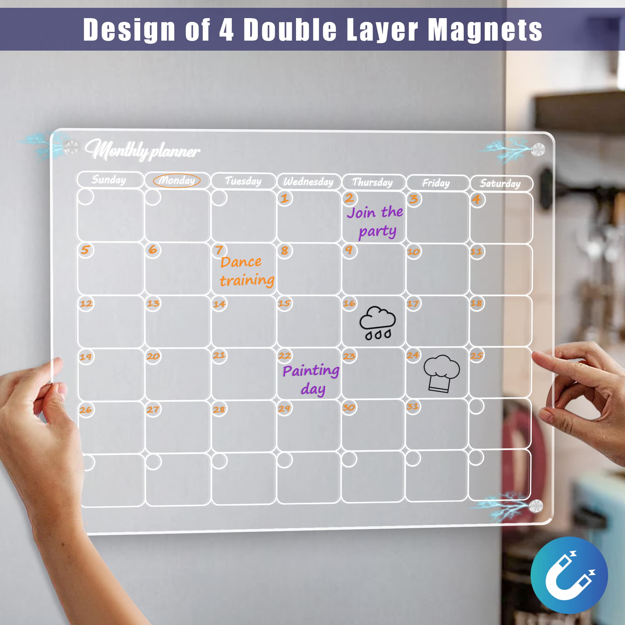 Myway Promotion Wholesale Custom Acrylic Board Magnetic Dry Erase Board Calendar Planner Schedule for Fridge