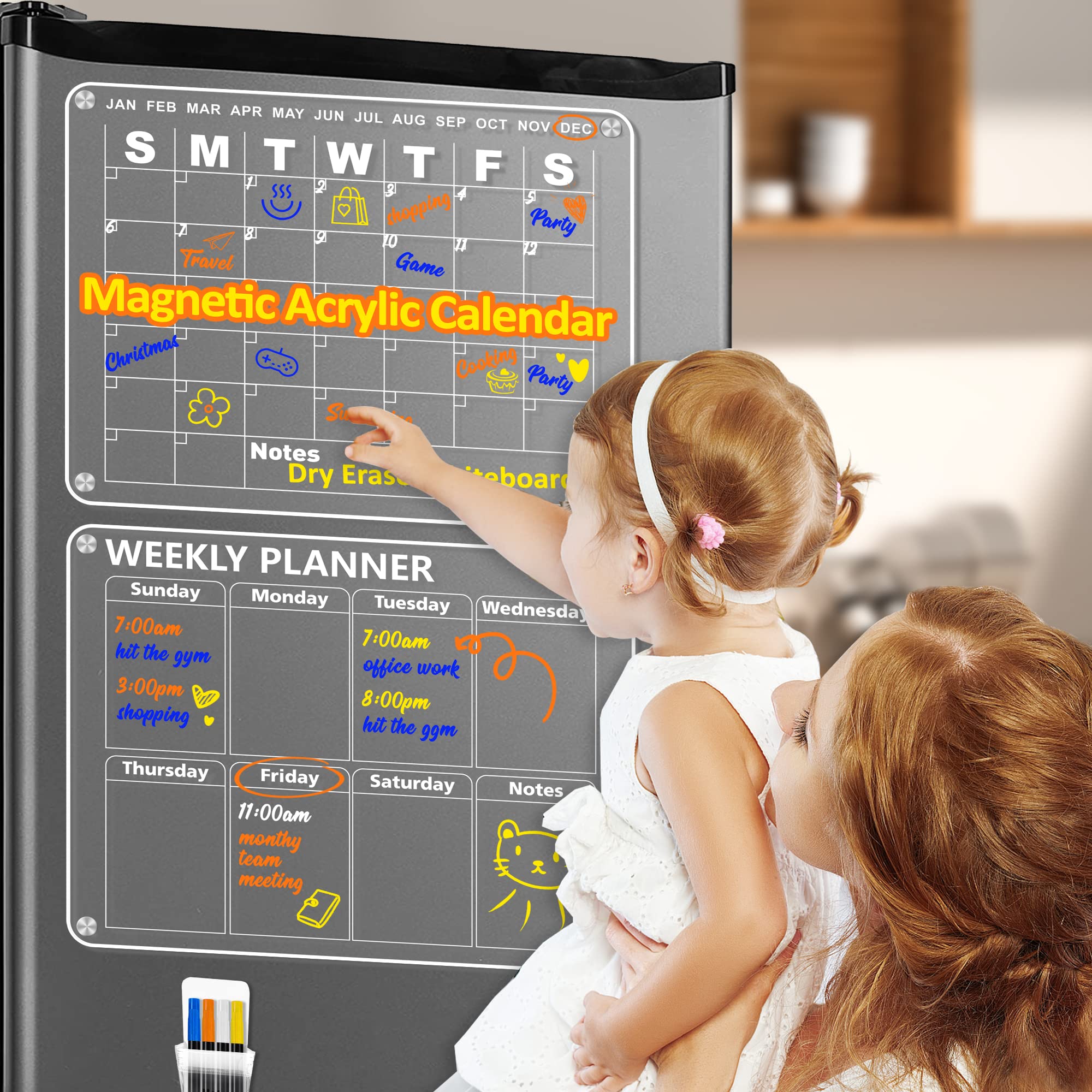 Myway 2023 Promotion High Quality Custom Acrylic Board Magnetic Dry Erase Board Calendar Planner Schedule for Fridge