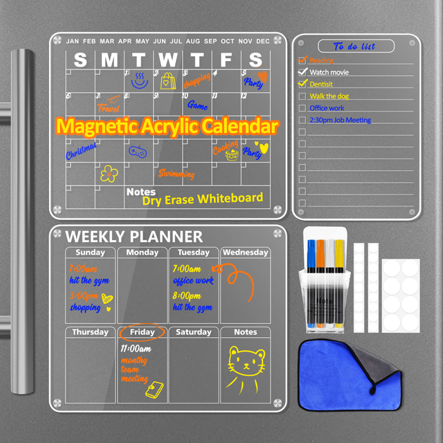 Myway 2023 Promotion High Quality Custom Acrylic Board Magnetic Dry Erase Board Calendar Planner Schedule for Fridge