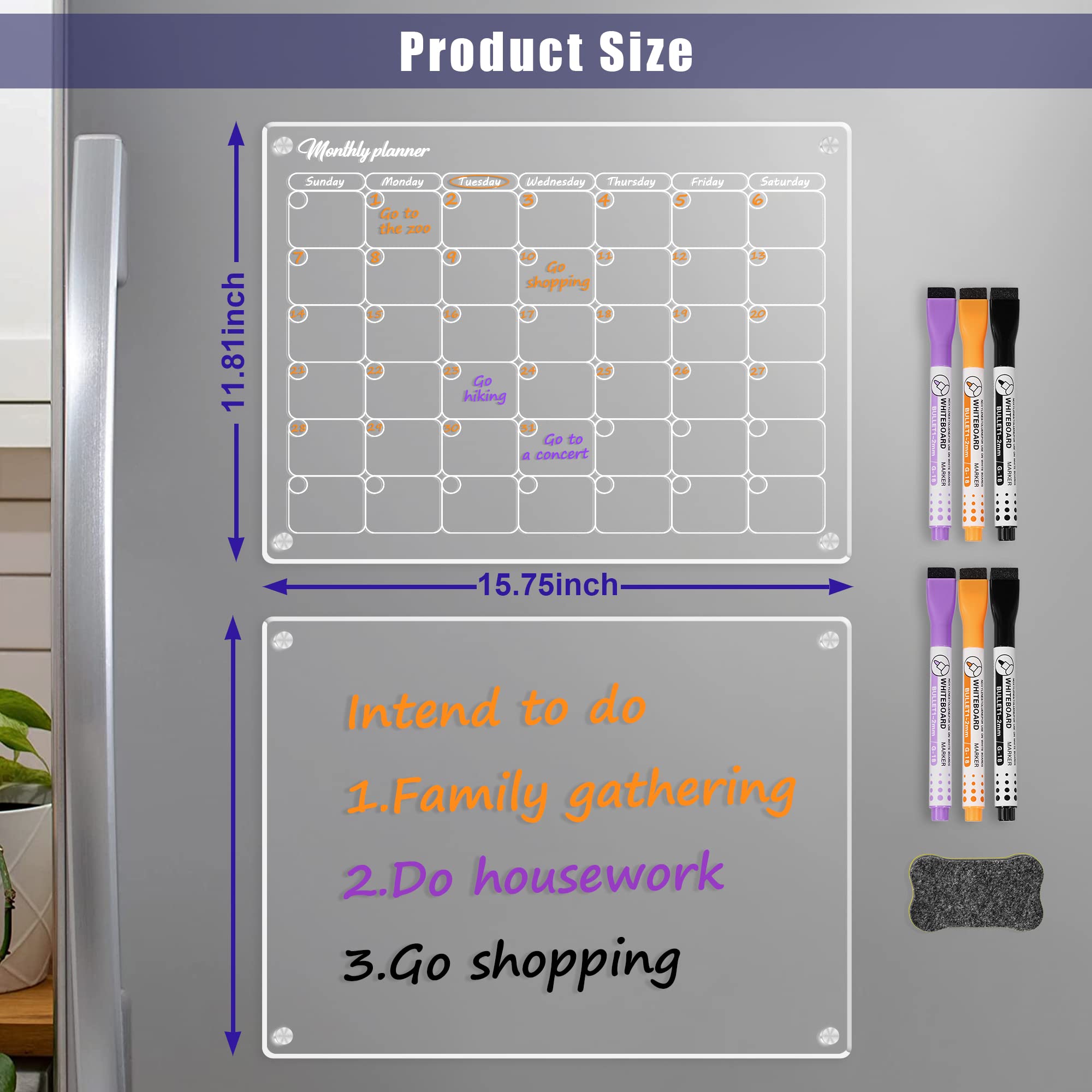 Myway Promotion Wholesale Custom Acrylic Board Magnetic Dry Erase Board Calendar Planner Schedule for Fridge