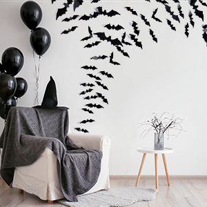 Halloween Bats Decoration, 4 Different Sizes Realistic PVC Black 3D Scary Bat Sticker
