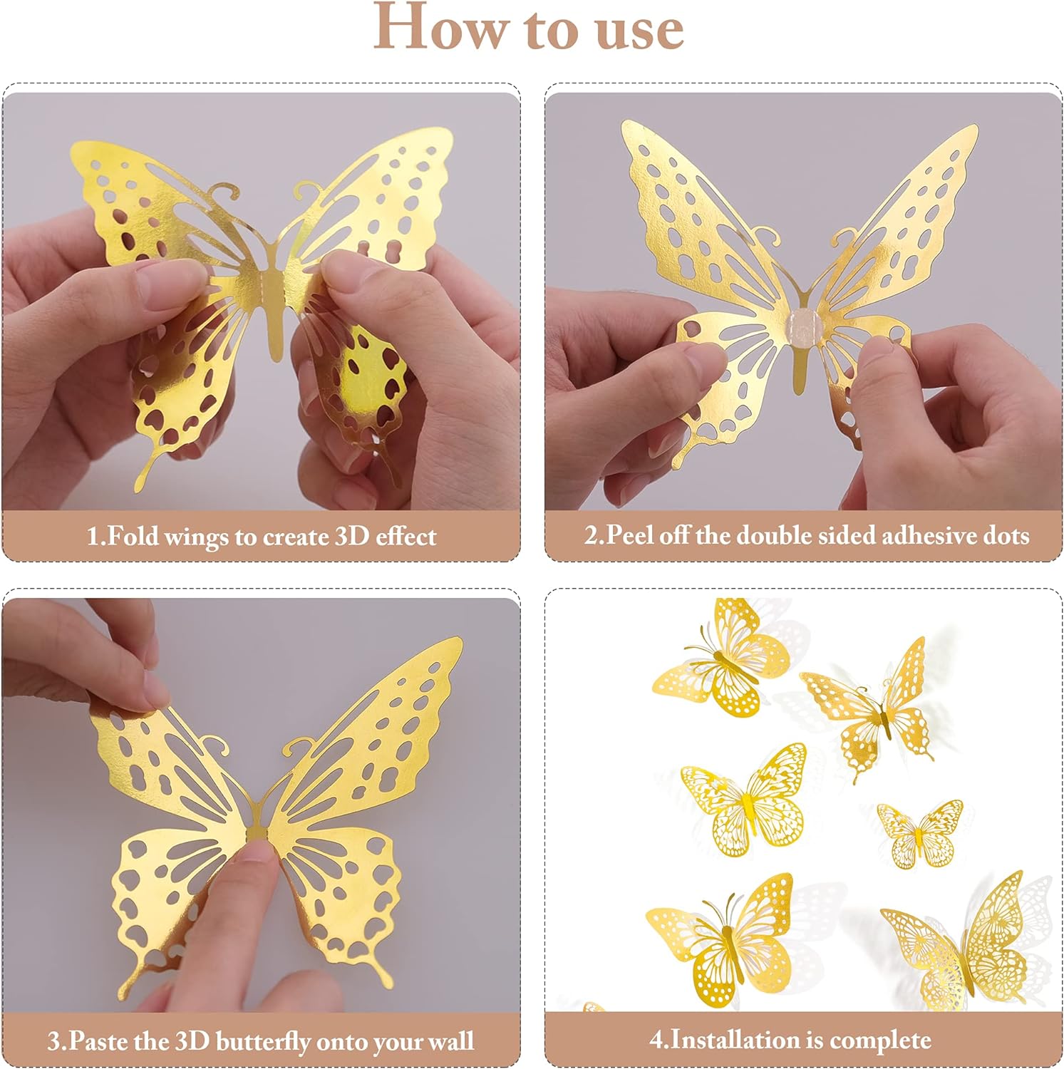 3D Metallic Butterfly Wall Decor 3d Butterfly Removable Wall Stickers