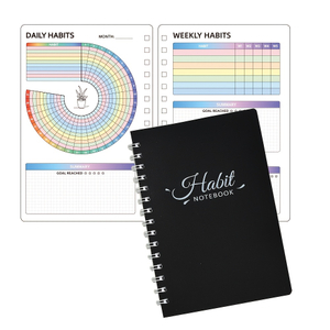 Black A5 Habit Notebook with PVC Cover Undated Daily, Weekly, Monthly Planner for Effective Goal Setting and Achievement