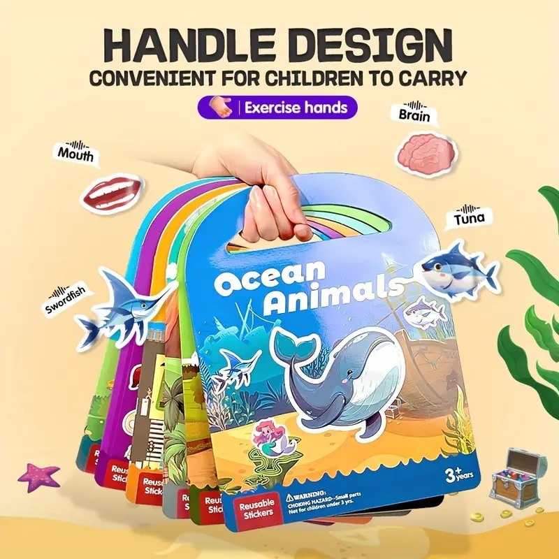 Reusable Waterproof Easy To Clean Jelly Stickers Book for Kids, Cartoon Themed Easy Peel & Stick for Early Learning