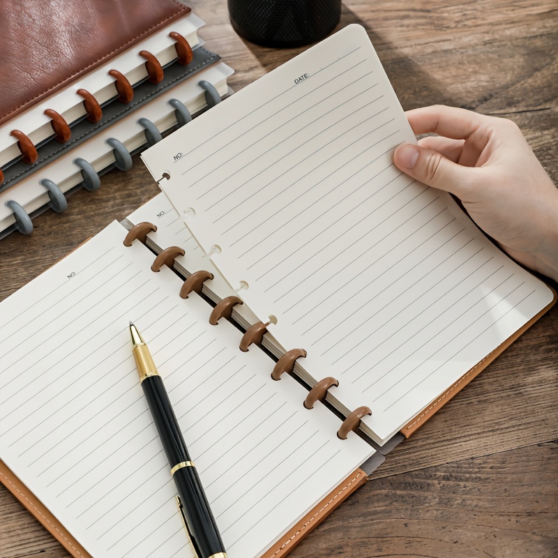 Leather Cover Minimalist A5 Notebook with Mushroom Clasp - Durable Stylish Daily Spiral Note Book for Office Supplies