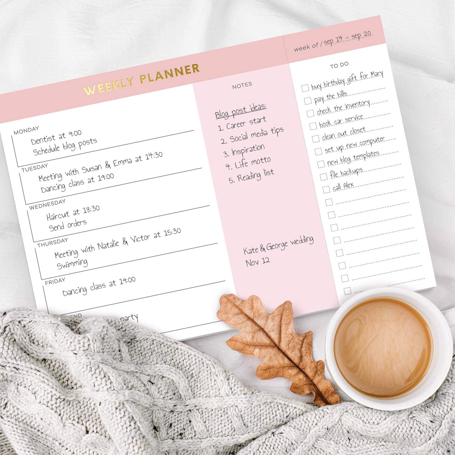 2021 Pink Gold 7''*10'' Size Weekly Planner Pad with Tear Off To Do List Custom Notepad Checklist Note Pad 