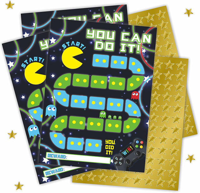 Kids Reward Chart Set with 10 Charts And Golden Star Stickers for Kids at Home Classroom Kids Routine Daily Chore Sticker