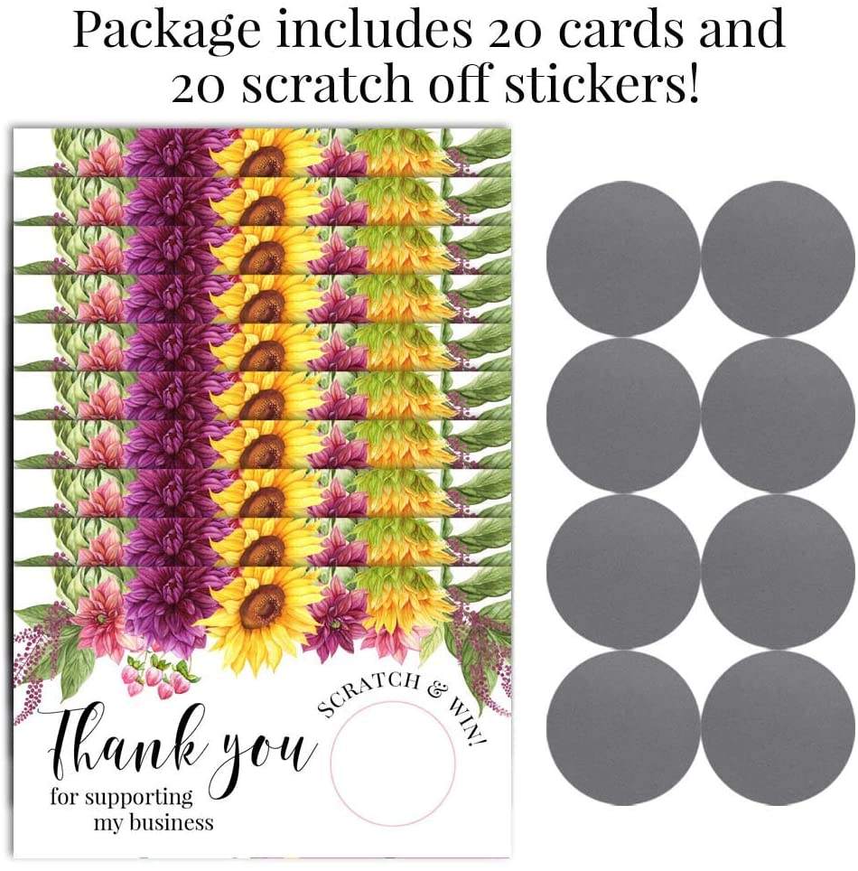 Sunflowers Floral Scratch Off Single Sided Insert Card Printing with Stickers for Small Businesses