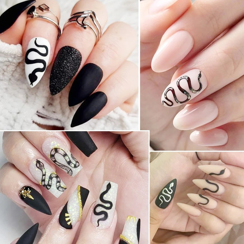 Fake Black Snake Dragon Decorative Sticker Nails Art Printing Custom Design Animal Manicure Nail Decal Stickers for Women Girls