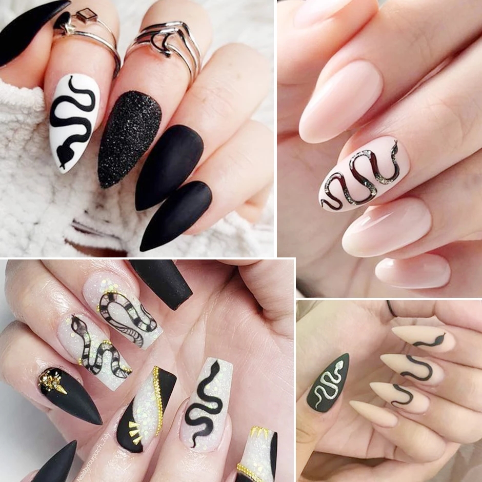 Fake Black Snake Dragon Decorative Sticker Nails Art Printing Custom Design Animal Manicure Nail Decal Stickers for Women Girls