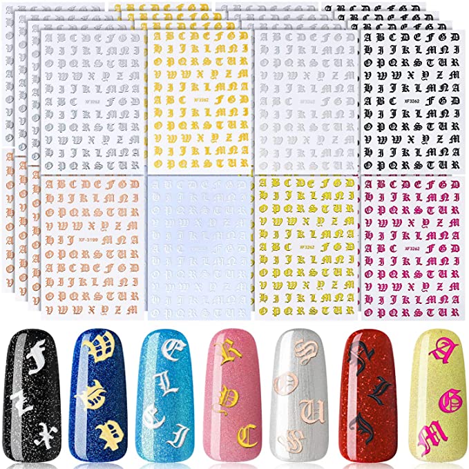Custom Design Trending Adhesive Stickers Letter Nail Sticker Art Luxury Old English Alphabet for Women Girls Home Nail Decoration