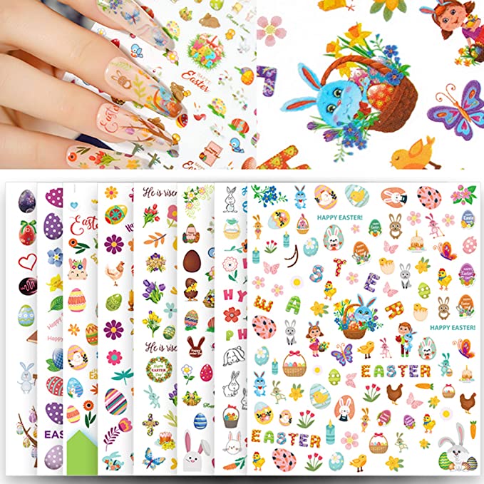 Children Bunny Nail Easter Egg Stickers Custom Logo Designs Self Adhesive Nail Art Decals Butterfly for Kids Girls Women