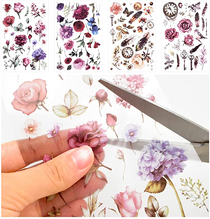 Decorative Color Custom Scratch Transfer Stickers Flower Planner Plant Rub-on Decal Sticker Logo Interior Diary Notebook Home