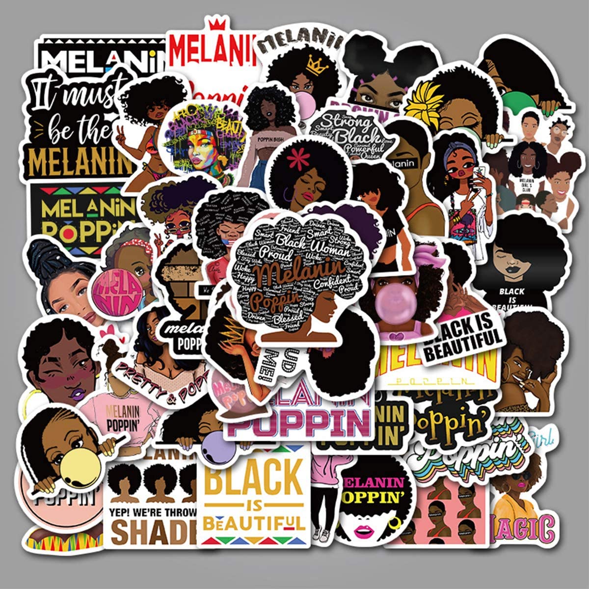 Inspirational Black Girl Melanin Poppin Stickers 50PCS for Laptop Waterproof Durable Trendy PVC Laptop Decal Sticker