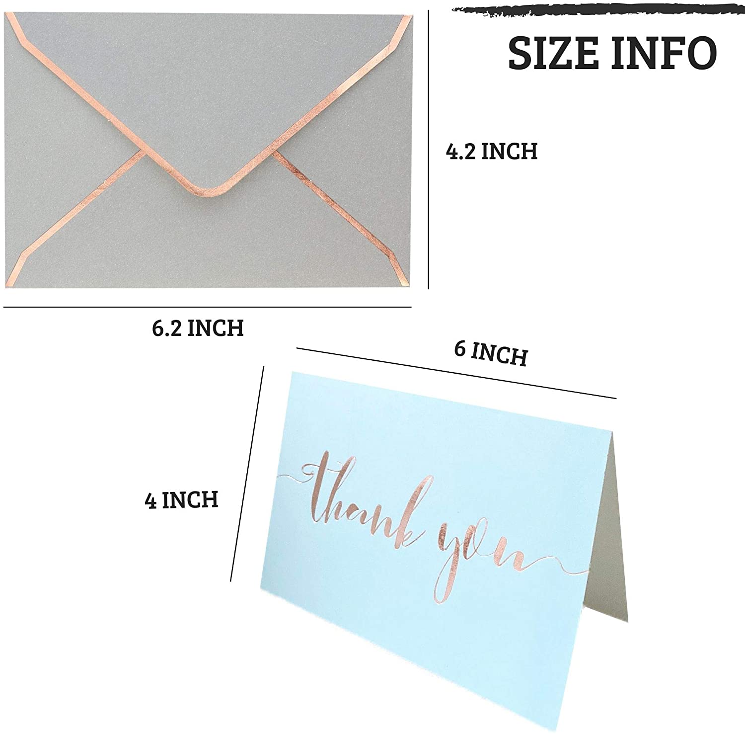 Blue Thank You Cards with Envelopes Custom Luxury Rose Gold Foil