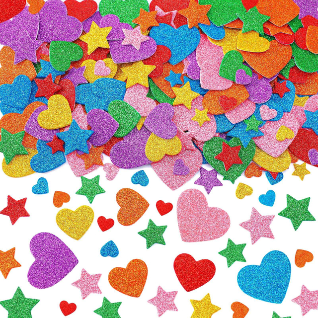 3D Custom Logo Children Colorful Glitter Foam Sticker Stars Heart Shapes Glitter Self Adhesive Puffy Sticker Play Set