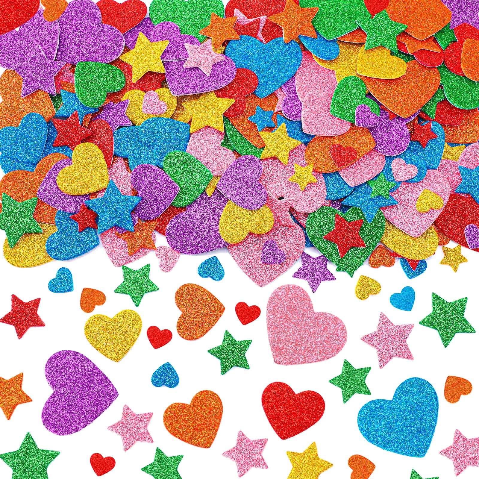 3D Custom Logo Children Colorful Glitter Foam Sticker Stars Heart Shapes Glitter Self Adhesive Puffy Sticker Play Set