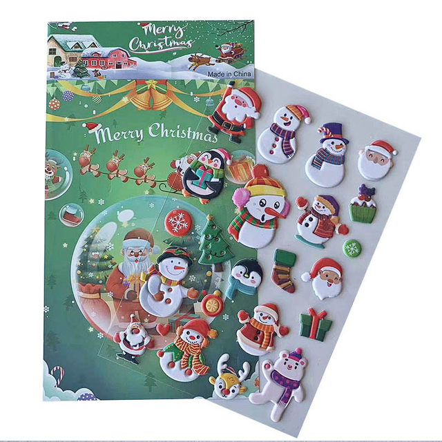 Christmas Foam Sticker Winter Colorful Printing Self-Adhesive 3D Puffy Stickers with Santa Claus Christmas Tree Snowman Reindeer