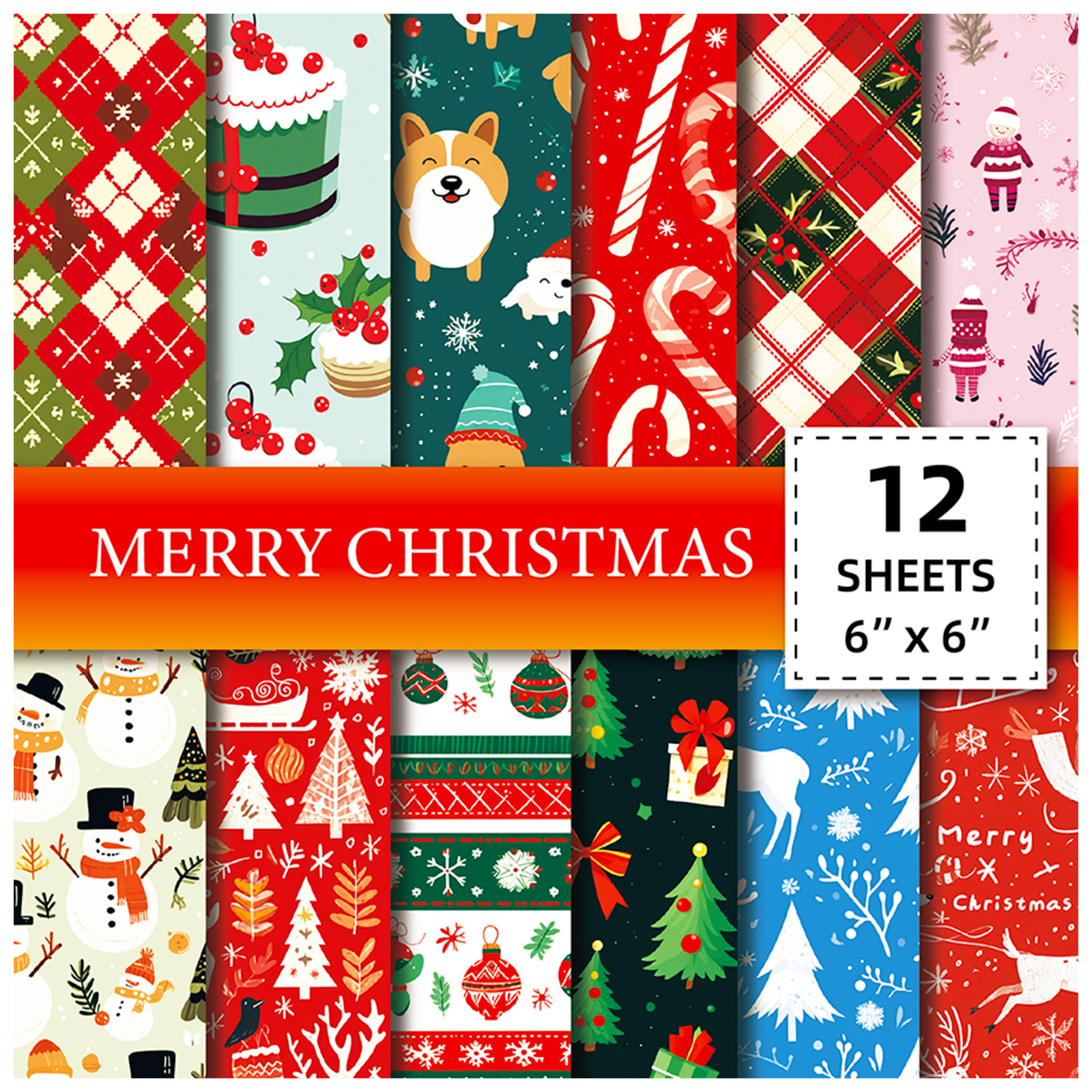 12 Designs 6 X 6 Christmas Pattern Scrapbook Paper Double-Sided Xmas Craft Paper Pad