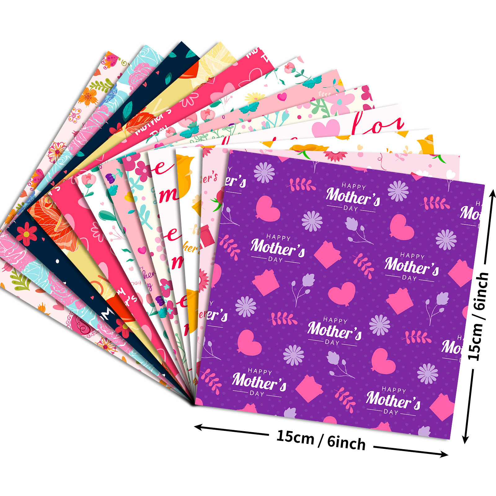 6x6in Mother's Day Pattern Scrapbook Paper Pads Scrapbook Premium Specialty Paper 15*15cm for DIY Background Card Making