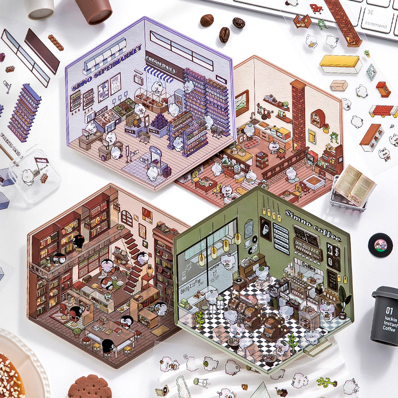 Make Your Own Coffee Shop DIY 3D Sticker Scene Room Sticker Book Quiet Book for Kids Gift Create Your Own 3D Scene