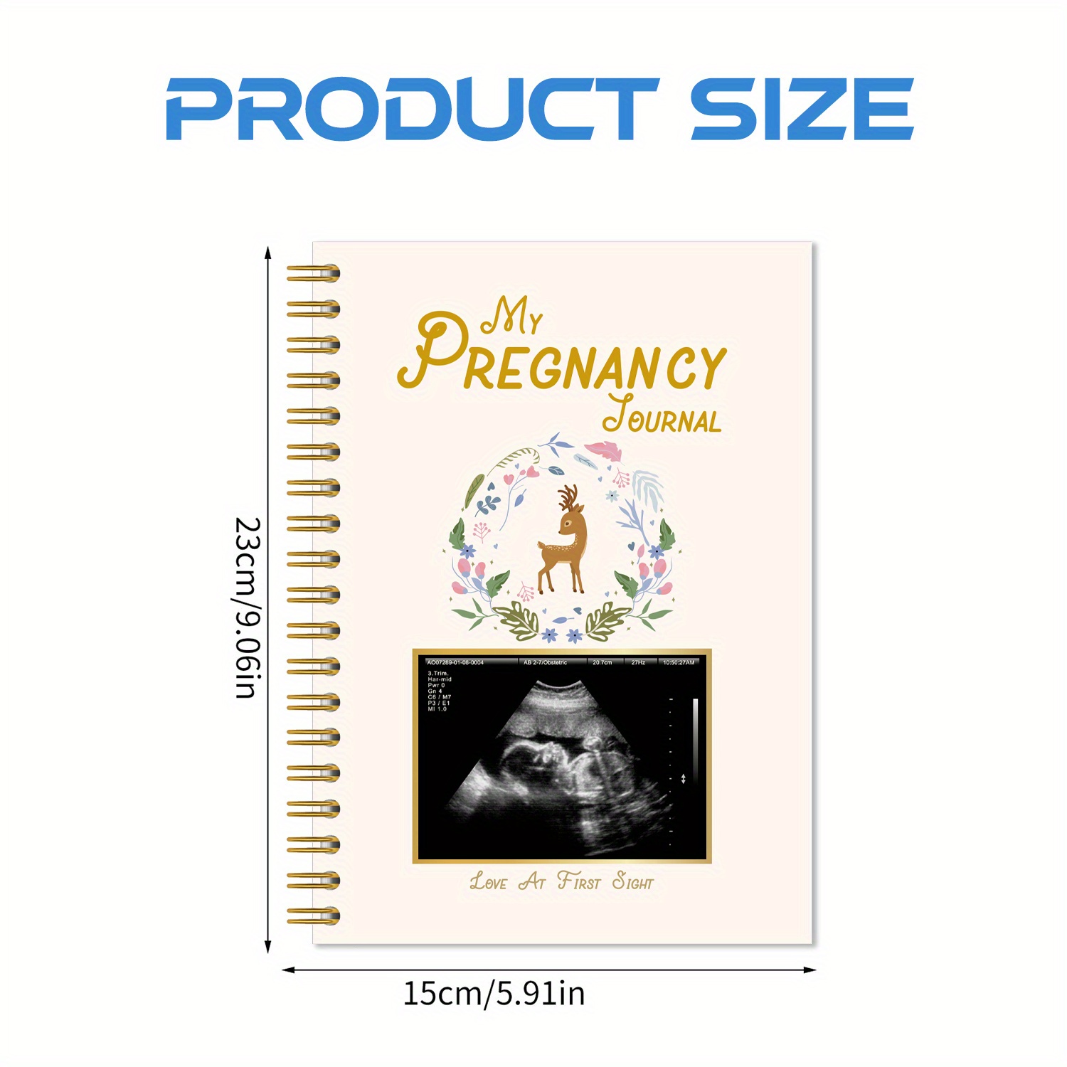 Spiral Bound Pregnancy Journal with Floral Design Golden Foil Cover Ultrasound Photo Slot Memory Diary Gift For New Moms