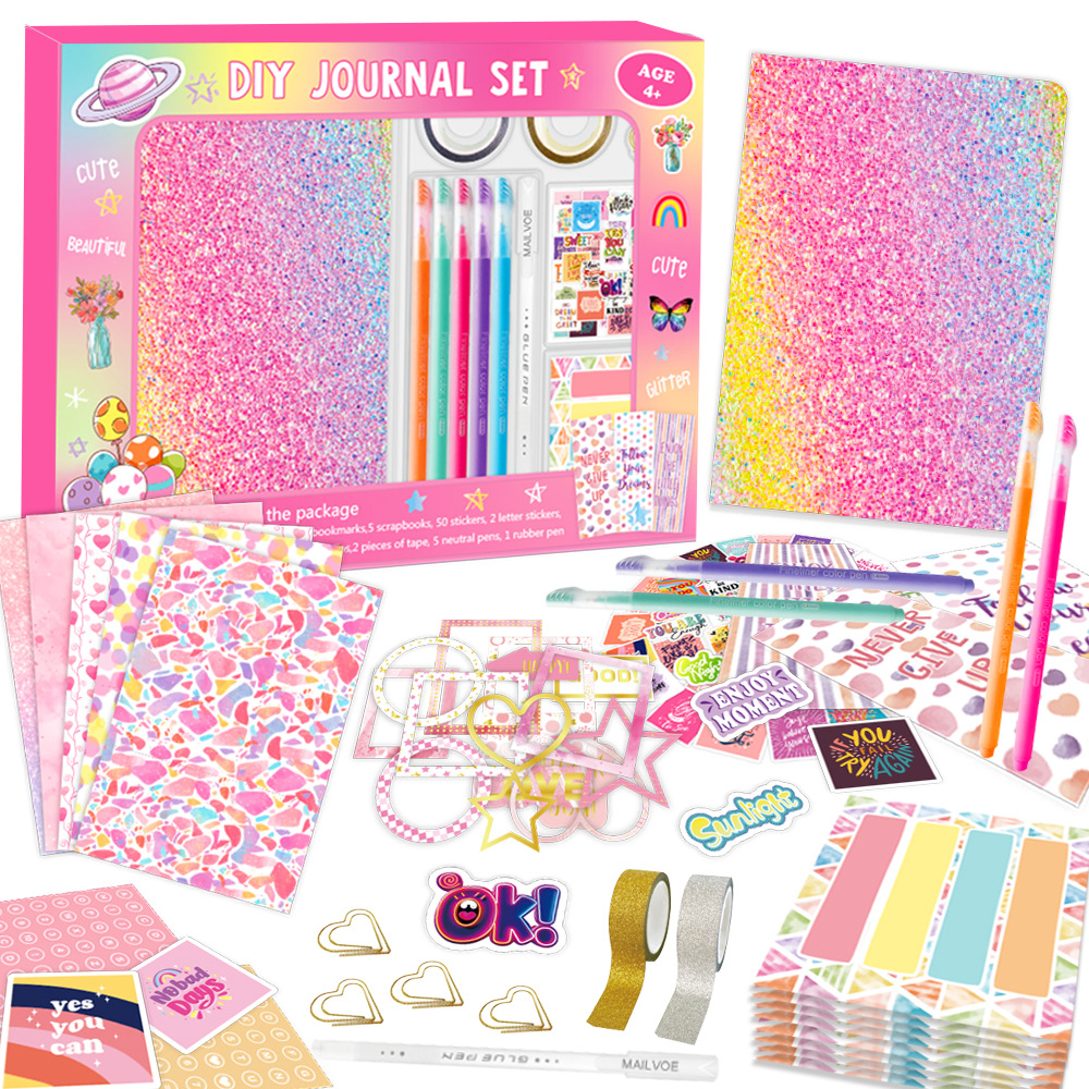2025 Customized DIY Pen And Journal Set for Tween & Teen Girls Journaling Art Crafts Kit with Thin Stickers Scrapbook Set