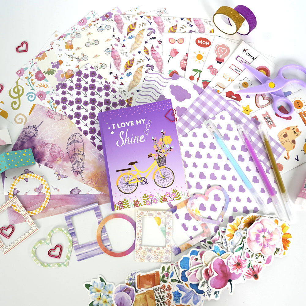 Purple Scrapbook & Diary Kits Journal Kit for Girls Creative Writing Scrapbook Kit with Multiple Accessories