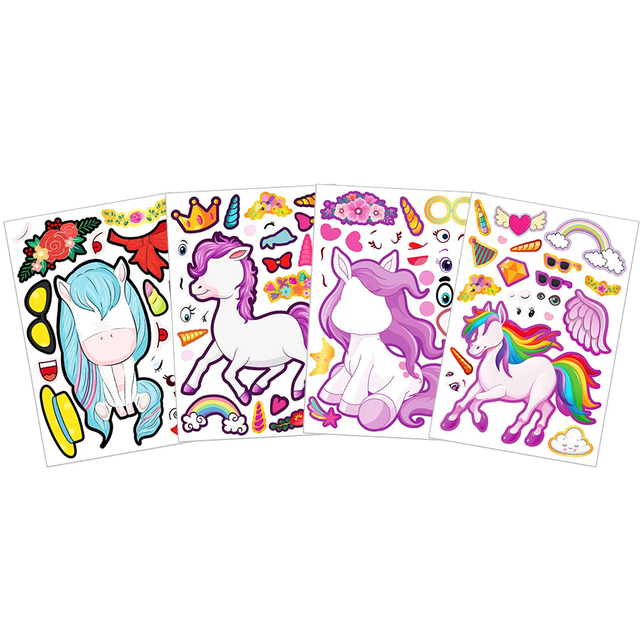 Kids DIY Craft Reusable Sticker Make A Unicorn Face Stickers
