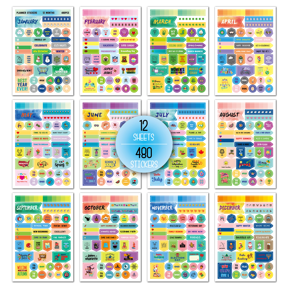 Removable Monthly Planner Sticker Set for Notebooks Supplies Stationery Diary Stickers