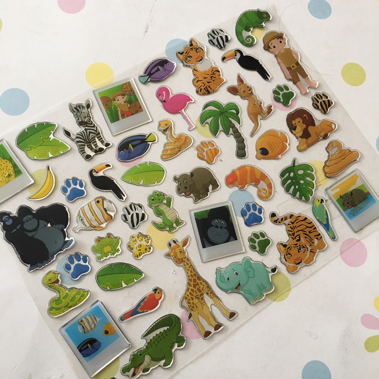 Custom Printing 3d Dome Epoxy Resin Sticker Sheet Kids Cute Animal Plants Fruit Sticker Decoration