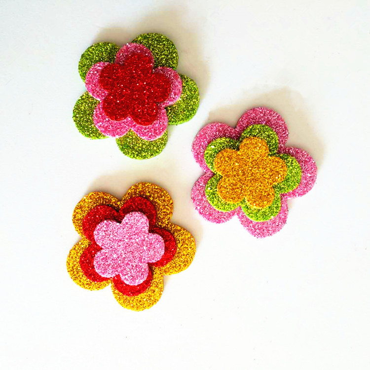 EVA Foam Puffy Die Cut Rainbow Glitter Stickers Sparkle Flower Shaped Decoration