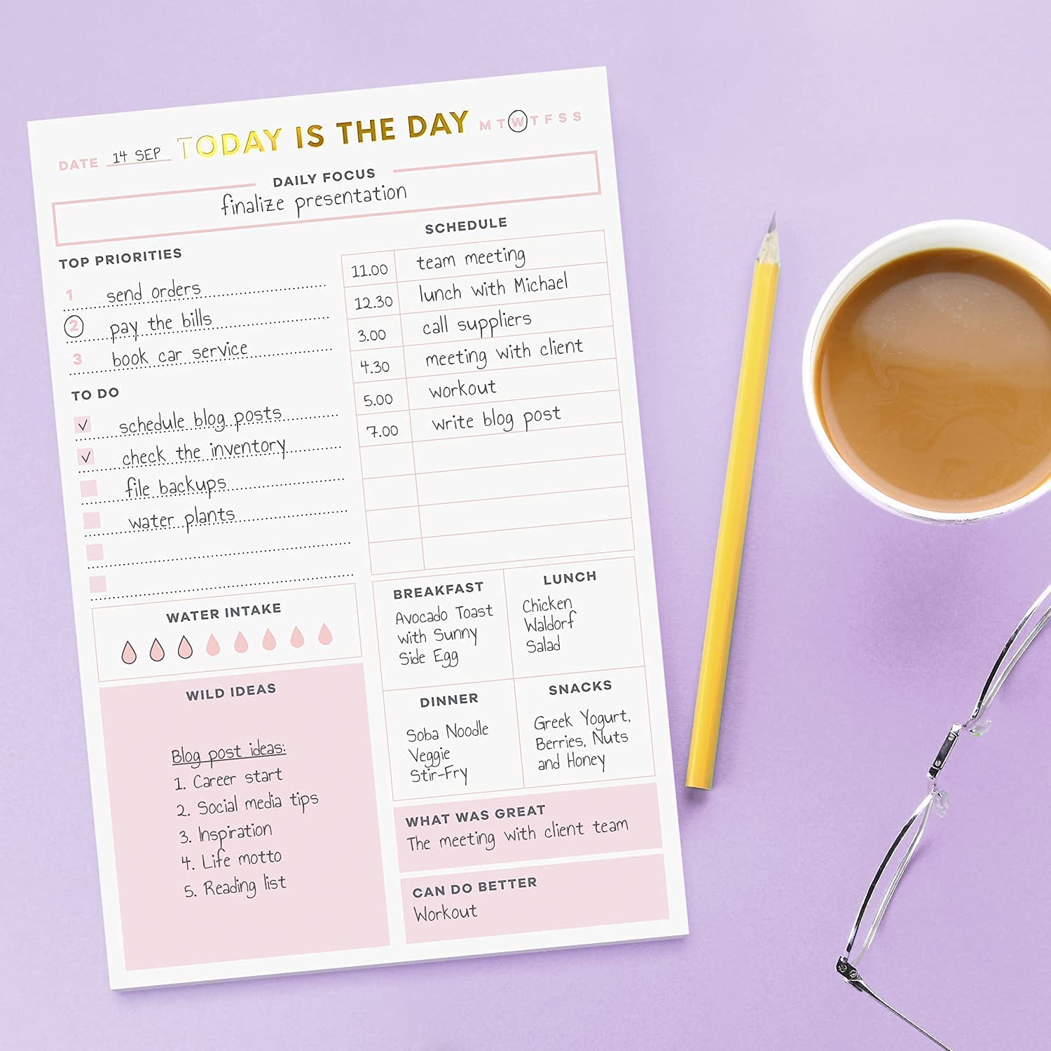 Personalized Pink Daily Planner Notepads To Do List Tear Off Notepad with Daily Checklist