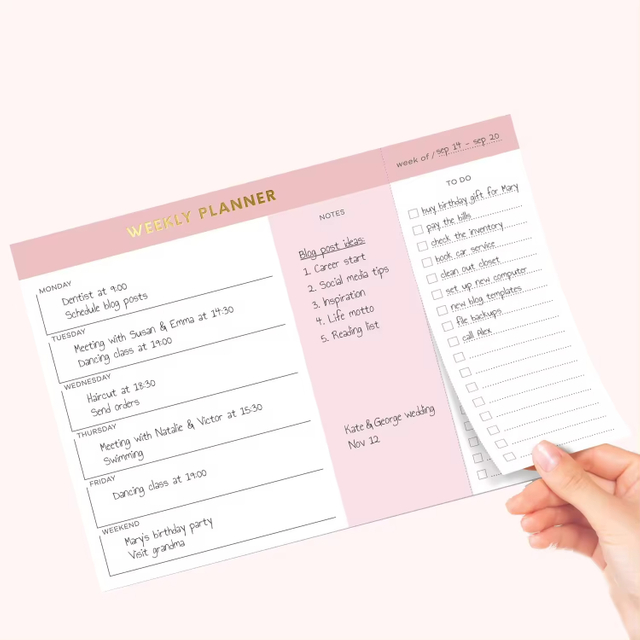 Gold Stamping Weekly Planner Inserts Memo Pad with Tear Off To Do List Custom Checklist Note