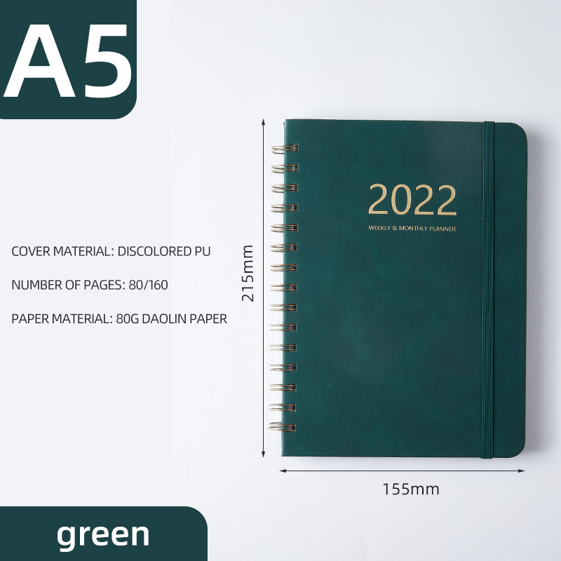 2022 Daily Calendar Planner Notebook PU Leather Bound Spiral Notebook