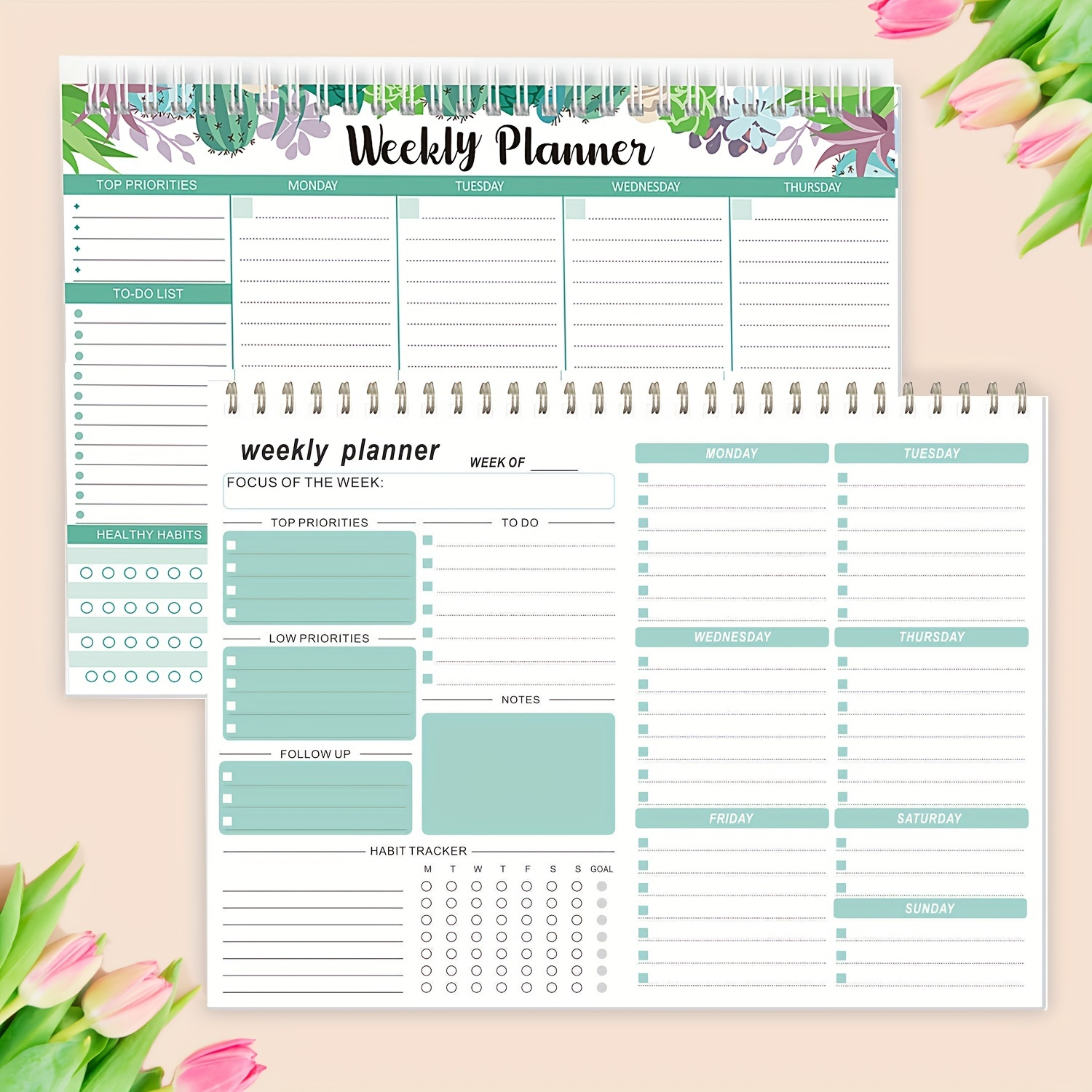 Weekly Habit Tracker Notepad 52 Week Goal Setting Health Habits & To-Do List - Focus & Habit Tracker