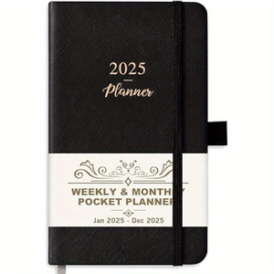 Jan - Dec 2025 Weekly Monthly Pocket Planner Calendar with Pen Loop, Back Pocket & Elastic Closure