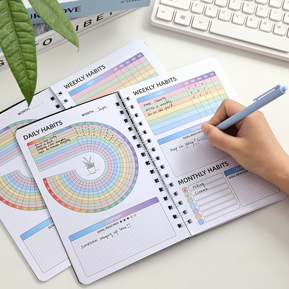Black A5 Habit Notebook with PVC Cover Undated Daily, Weekly, Monthly Planner for Effective Goal Setting and Achievement