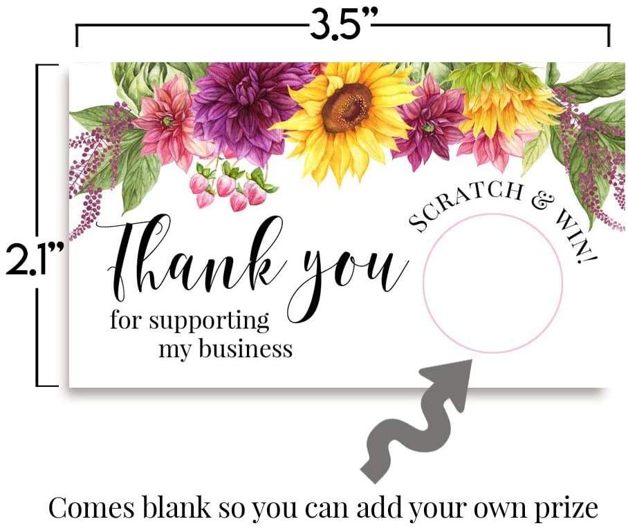 Sunflowers Floral Scratch Off Single Sided Insert Card Printing with Stickers for Small Businesses