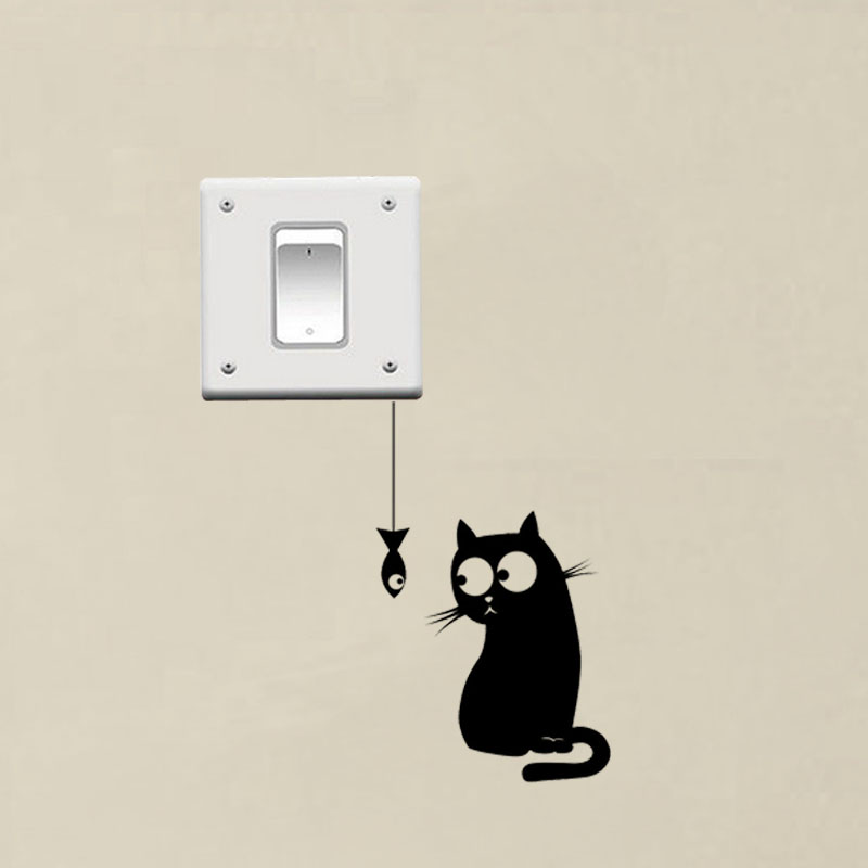 Hungry Cat See The Fish Funny Switch Board Socket Stickers