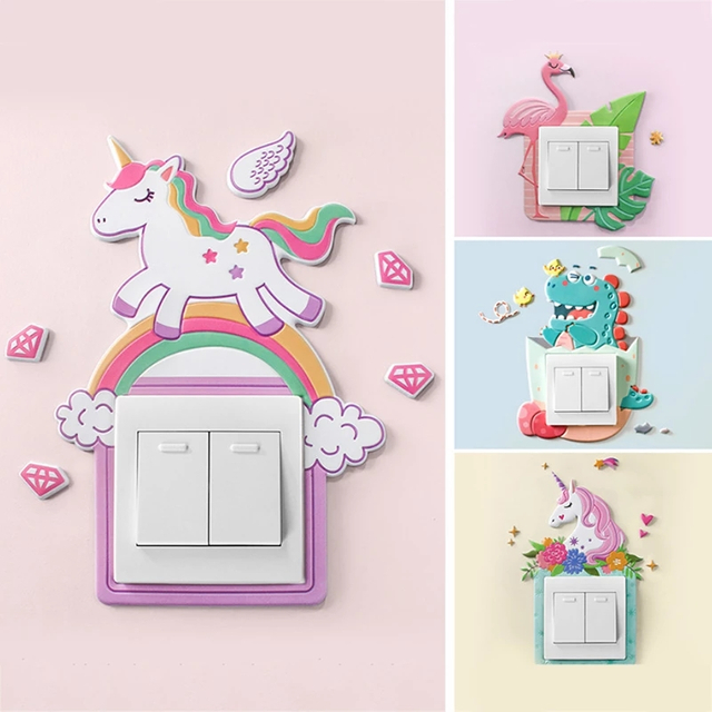 Custom 3d Foam Wall Stickers on-off Switch Outlet Cover Cute Beautiful Cartoon Animal Sticker Bedroom Kitchen Office Decor 