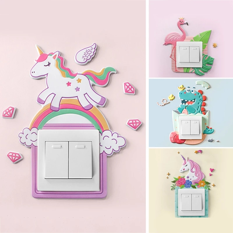 Custom 3d Foam Wall Stickers on-off Switch Outlet Cover Cute Beautiful Cartoon Animal Sticker Bedroom Kitchen Office Decor 