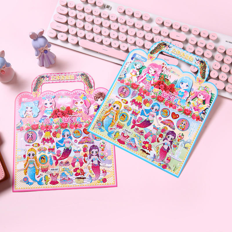 Girls Cartoon Princess Dress Up Stickers, Custom Pink Cute 3d Puffy Sticker Activity Books for Kids