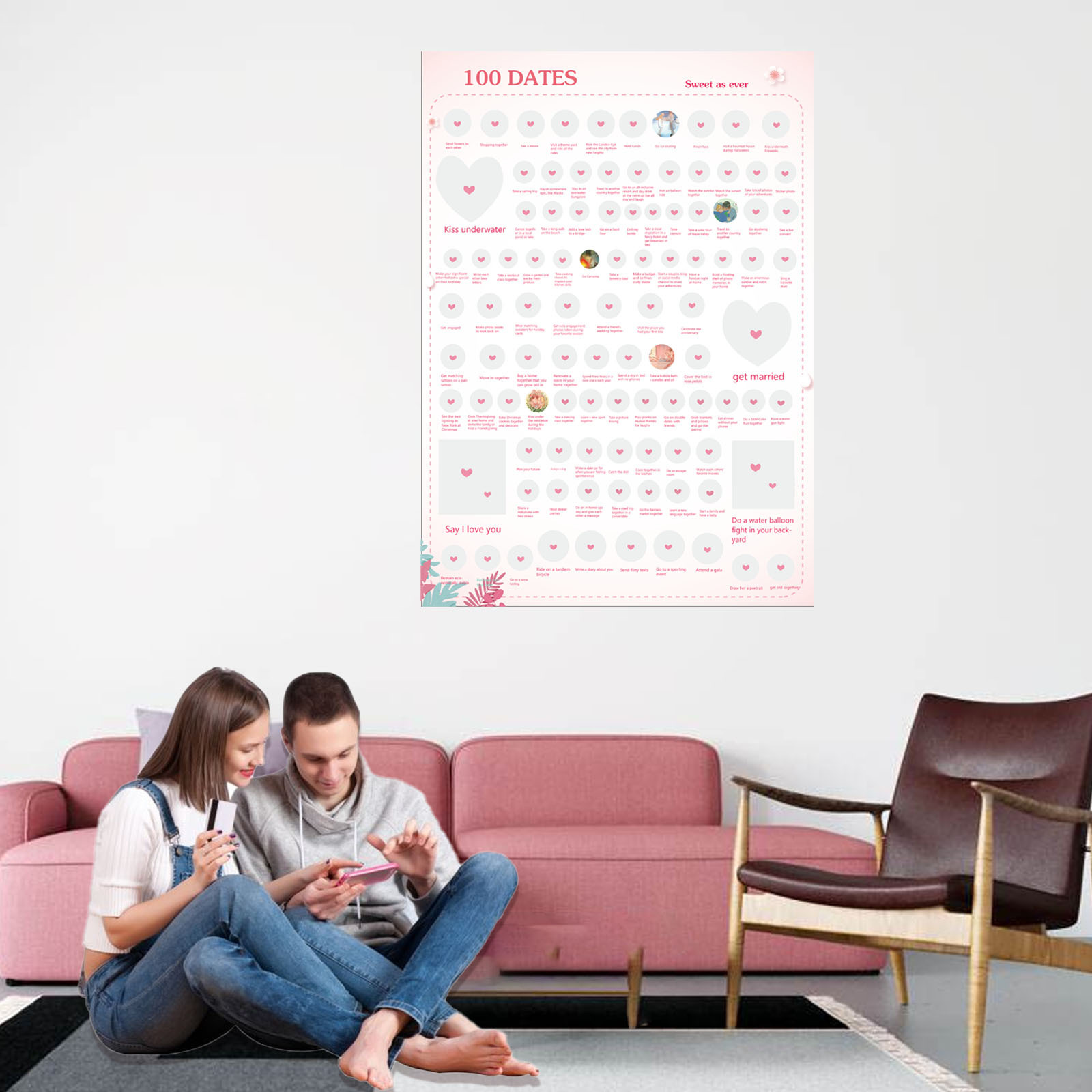 100 Adventure Challenge Couples Scratch Off Cards Date Deck Scratch Off Posters for Couple