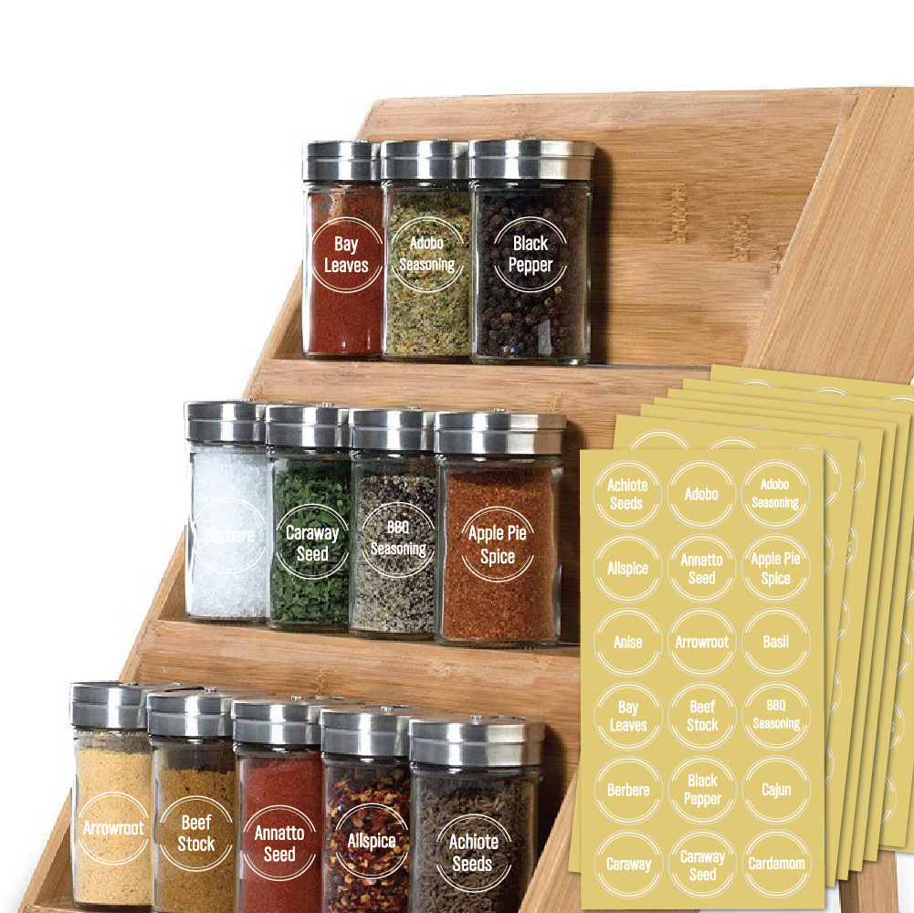 Water Resistant Minimalist Kitchen Transparent Clear Spice Jar Labels Preprinted Spice Label Stickers for Seasoning Herbs