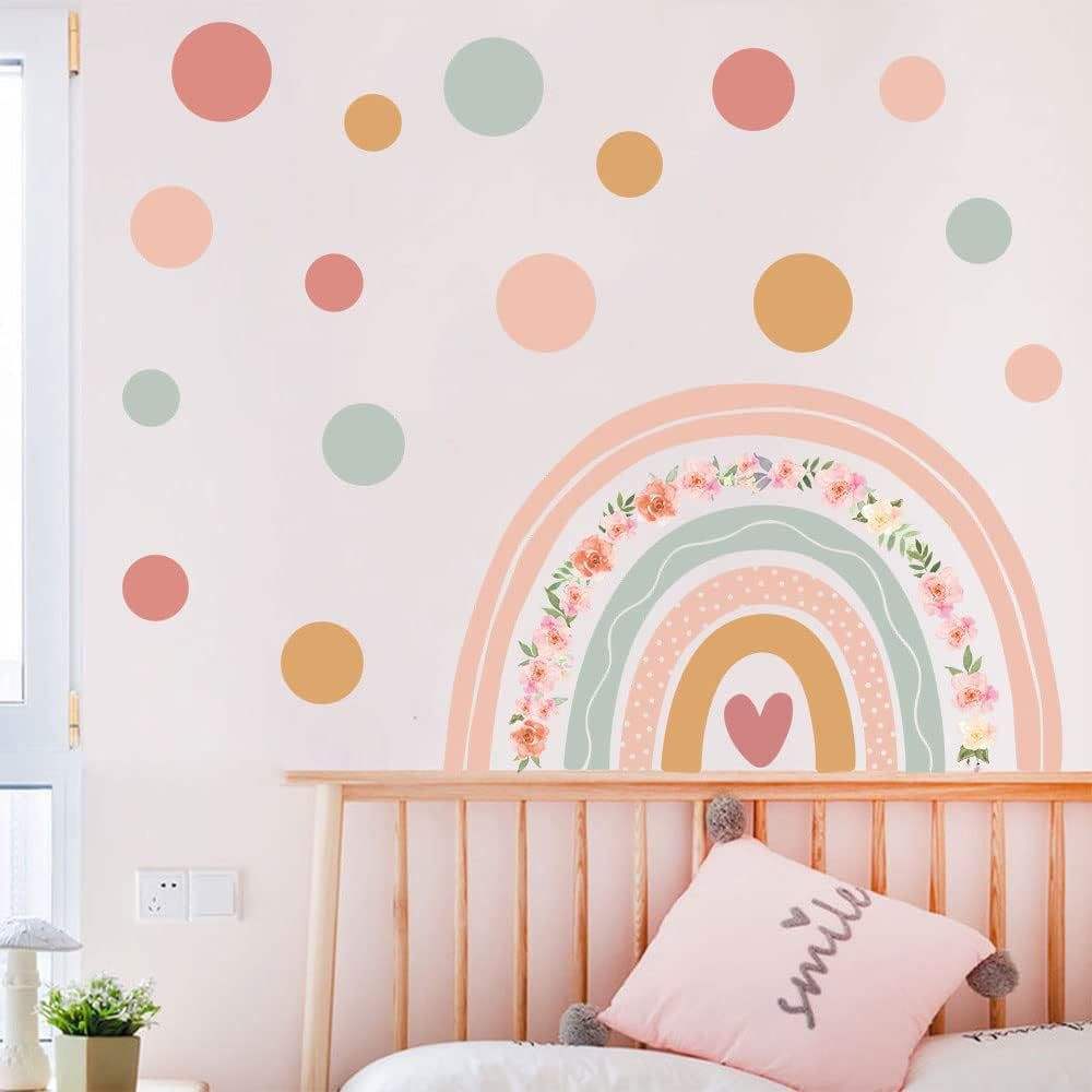 Bohemia Style PVC Self Adhesive Kids Wall Sticker Decoration Child Nursery Rainbow Dot Multi-color Wall Decals Sticker