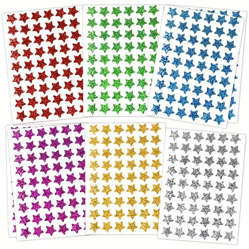 0.6" Diameter 6 Color Self Adhesive Holographic Small Shiny Star Stickers for Kids Reward Chart Behavior Chart Teacher Supplies
