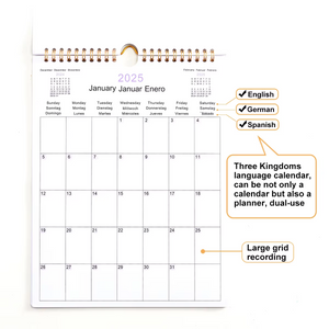 Free Design Available Spiral Binding New Year Calendar 2025 for Desk & Wall in English Spanish German