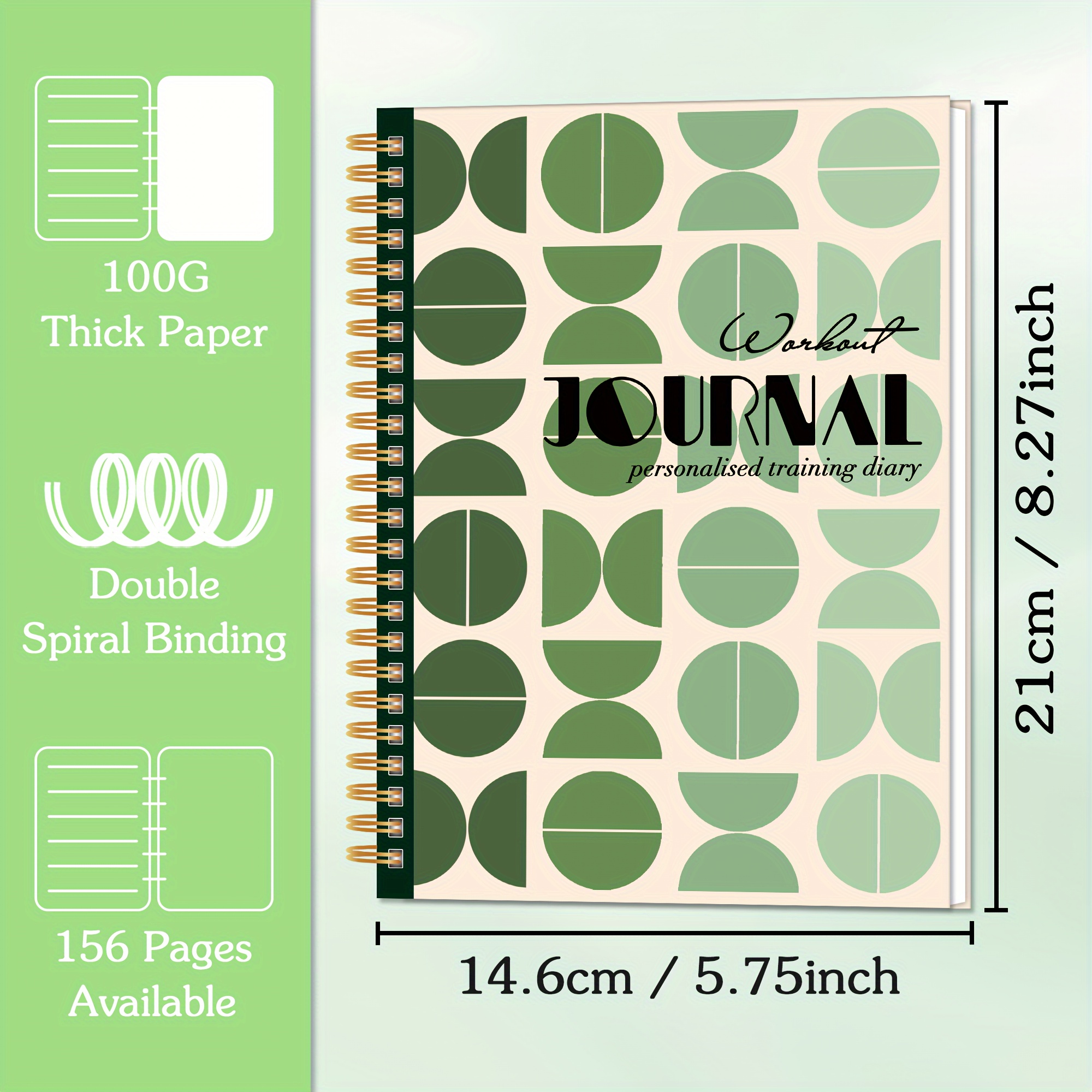 Spiral-Bound Laminated Cover A5 Spiral-Bound Fitness Planner Workout Journal Wellness Journal Notebook for Tracking Fitness